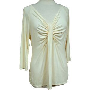Talbots Ivory V-Neck Empire Gathered Front Top Rayon Stretch Raglan Sleeves Sz M